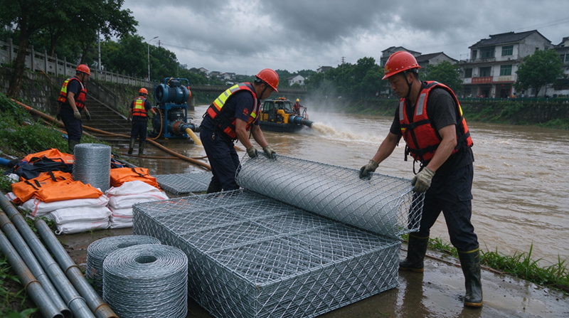 Changshu Jianghe Flood Prevention Products Delives Gabion & Galvanized Mesh Materials for Inner Mongolia Emergency Drinage Support Project
